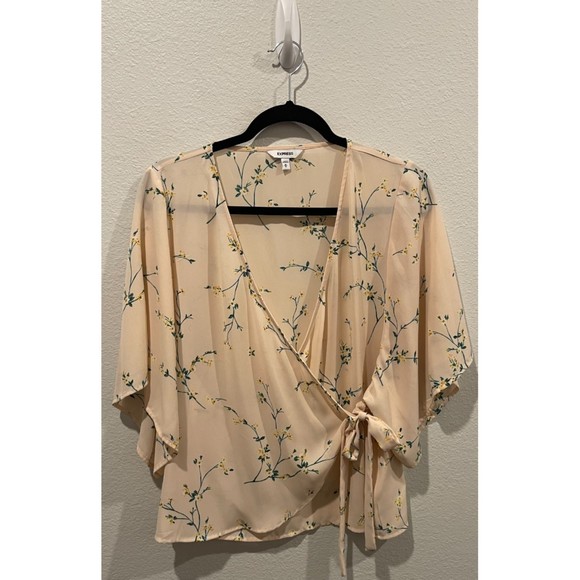 Express Tops - EXPRESS Cream Floral Kimono Sleeve Wrap Blouse